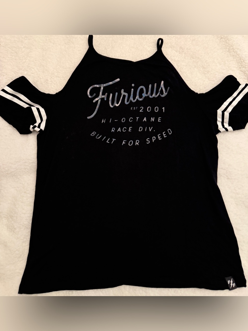 Affliction Furious Black Cold-Shoulder GraphicTop